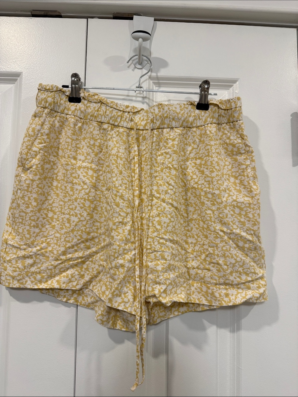 Banana Republic Yellow Floral High-Waist Drawstring Shorts